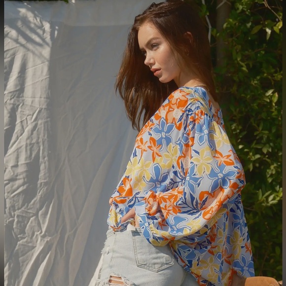 01 Boho -Floral print woven blouse top - Picture 6 of 6